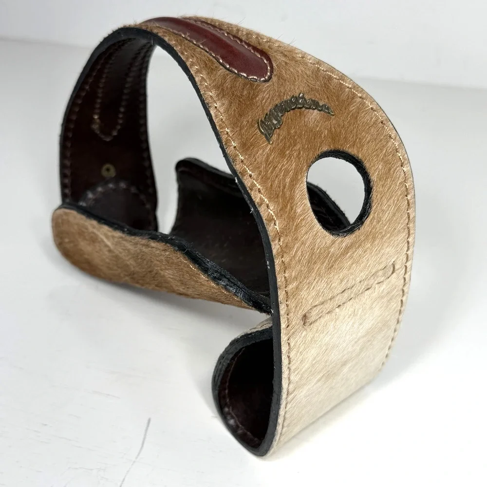 Argentina Wine Bottle Holder Brown Tan Leather Cowhide Countertop Caddy EUC
